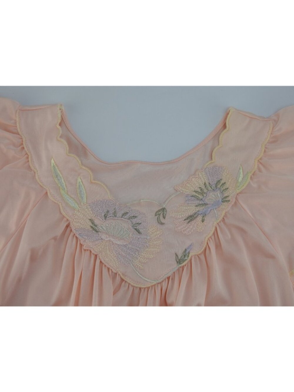 Vintage Shadowline Pink Embroidered Flutter Sleeve Nightgown Med USA Made Soft - Picture 3 of 13